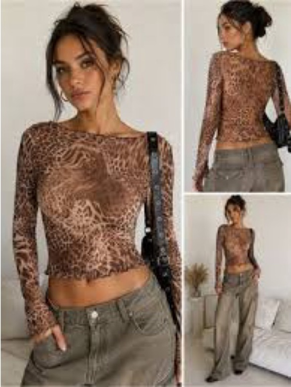 See You Monday Mesh Animal Print Long Sleeve Shirt